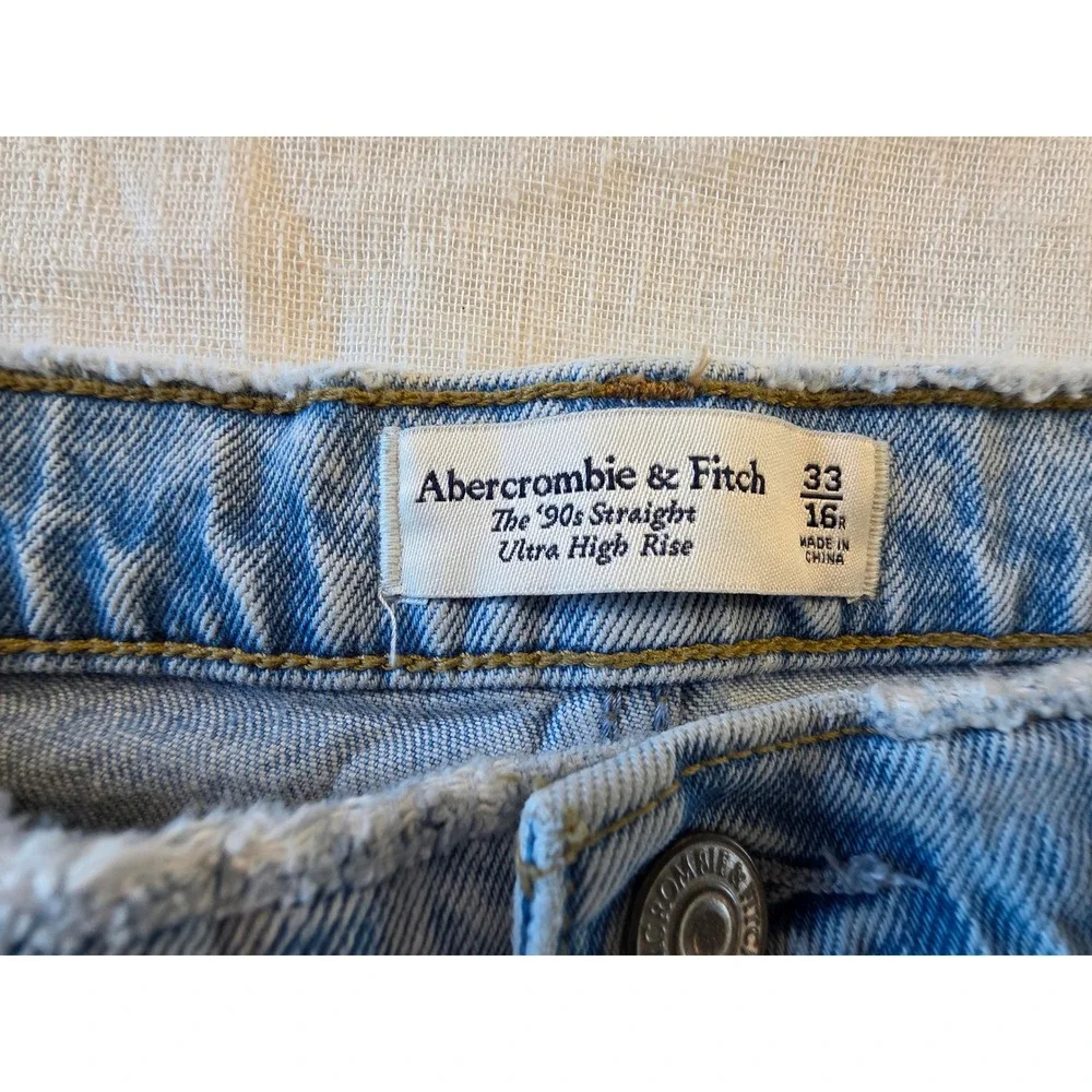 Abercrombie & Fitch The 90s Straight Ultra High Rise Lt Wash Jeans 33 16R Y2k - Picture 5 of 13